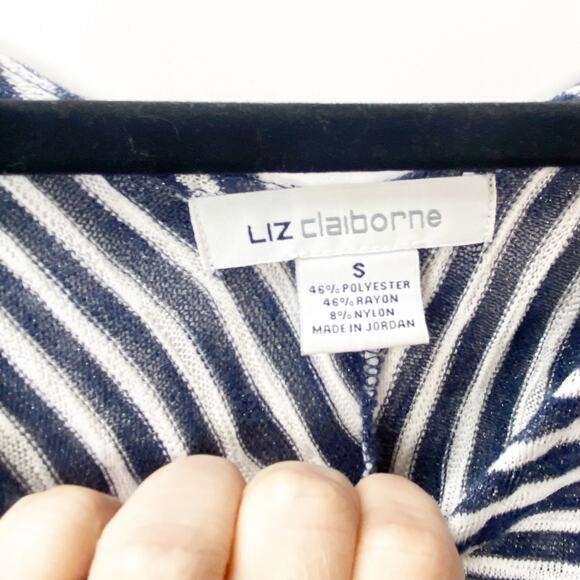 Liz Claiborne Small Womens Blue White Striped Knit Top Tee - Picture 4 of 6